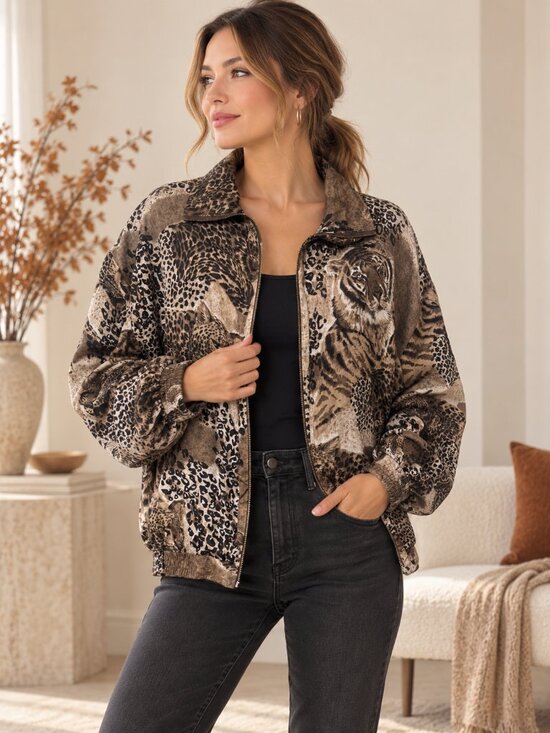 Fuda International Jackets & Blazers - Vintage FU DA International Silk Animal Print Bomber Jacket L